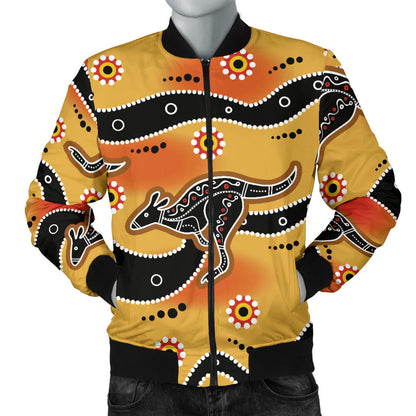 Kangaroos Aboriginal Pattern Print Design 06 Men Bomber Jacket