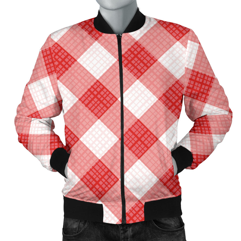 Gingham Red Pattern Print Design 01 Men Bomber Jacket
