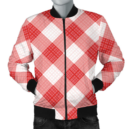 Gingham Red Pattern Print Design 01 Men Bomber Jacket