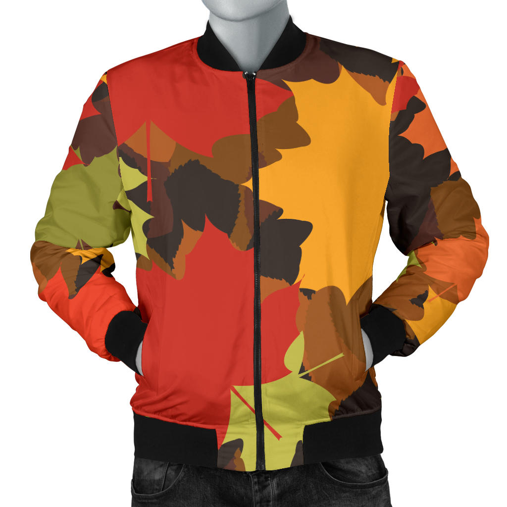 Maple Leaf Pattern Print Design 05 Men Bomber Jacket