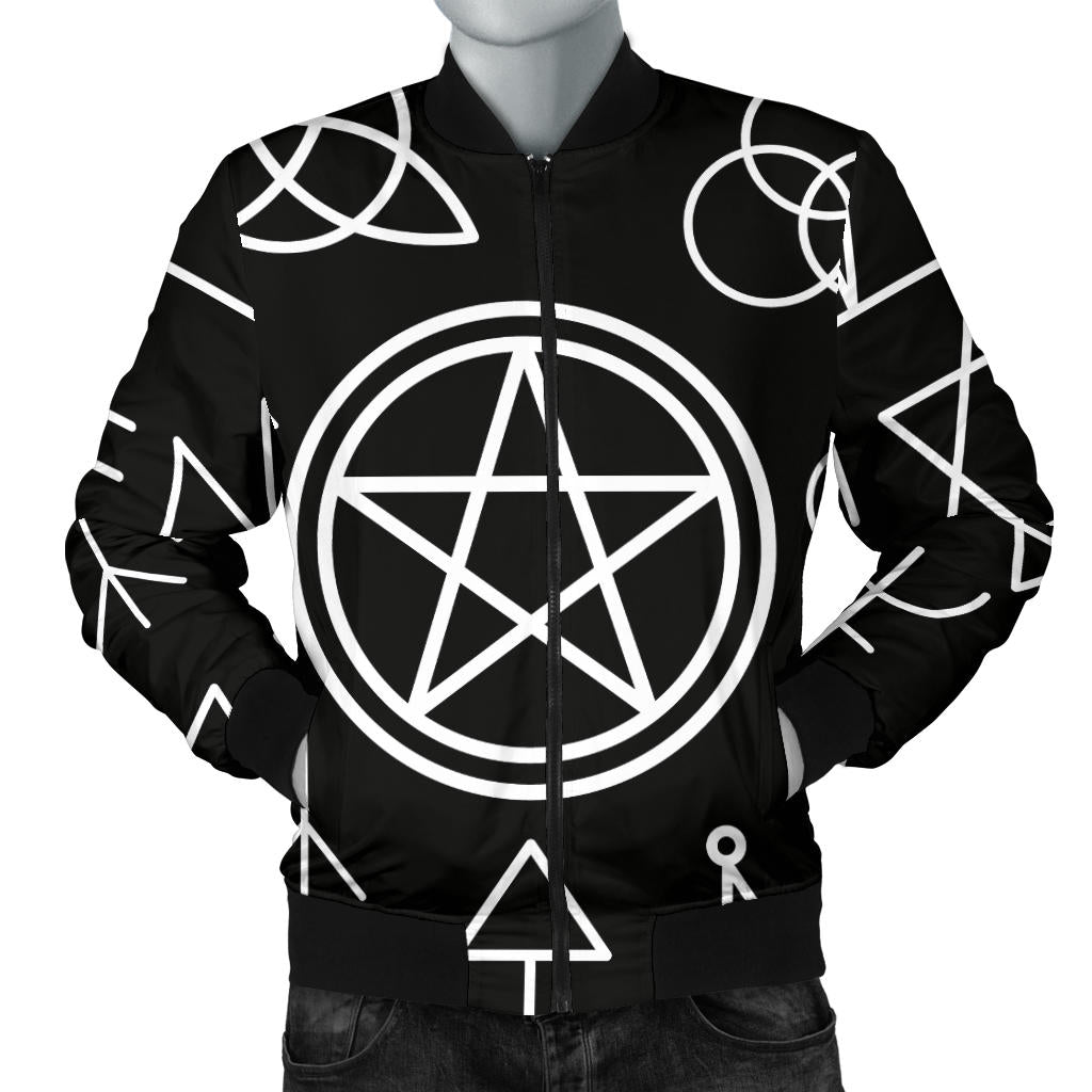 Pentagram Pattern Print Design A02 Men Bomber Jacket