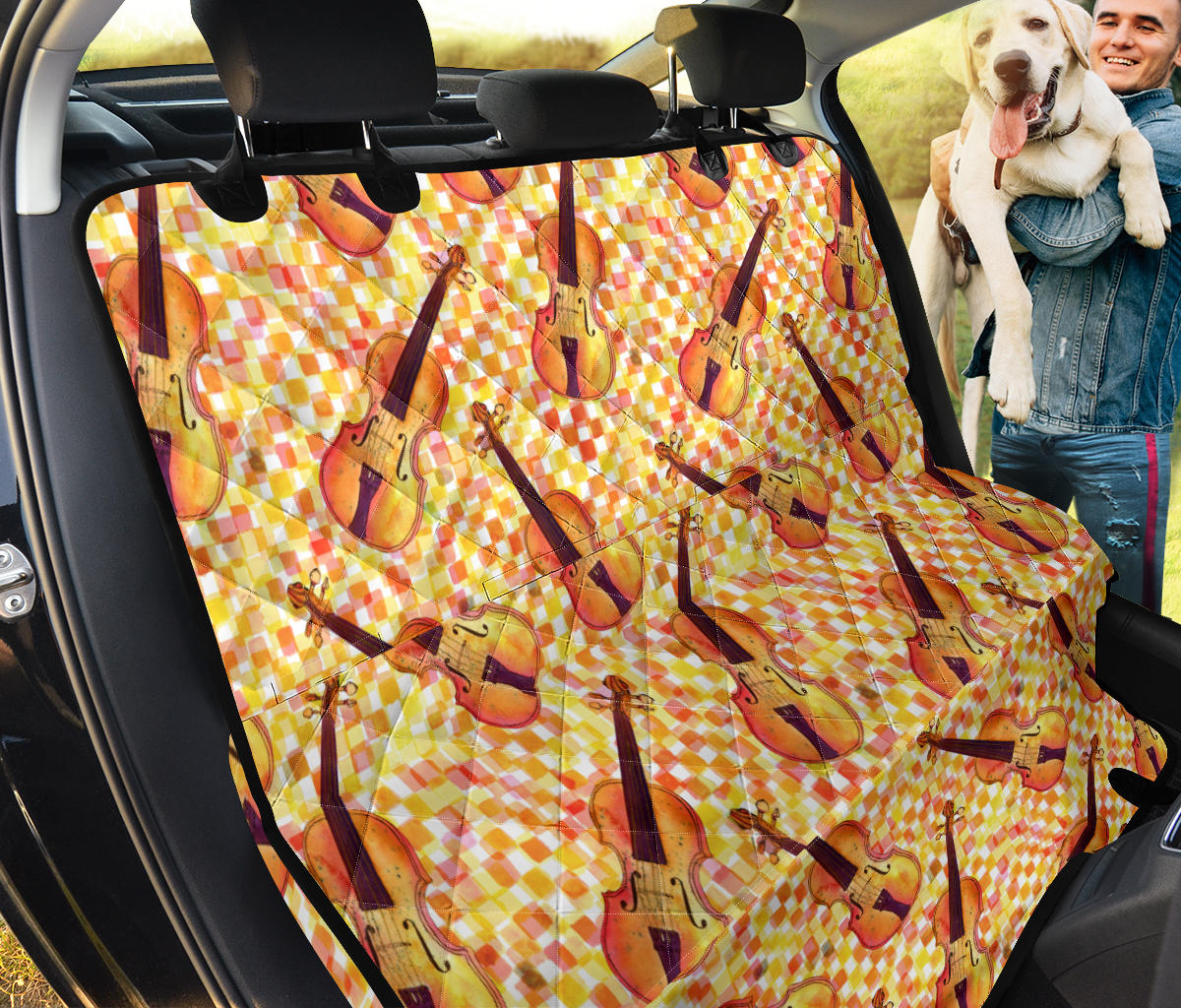 Violin Pattern Print Design 03 Rear Dog Car Seat Cover Hammock