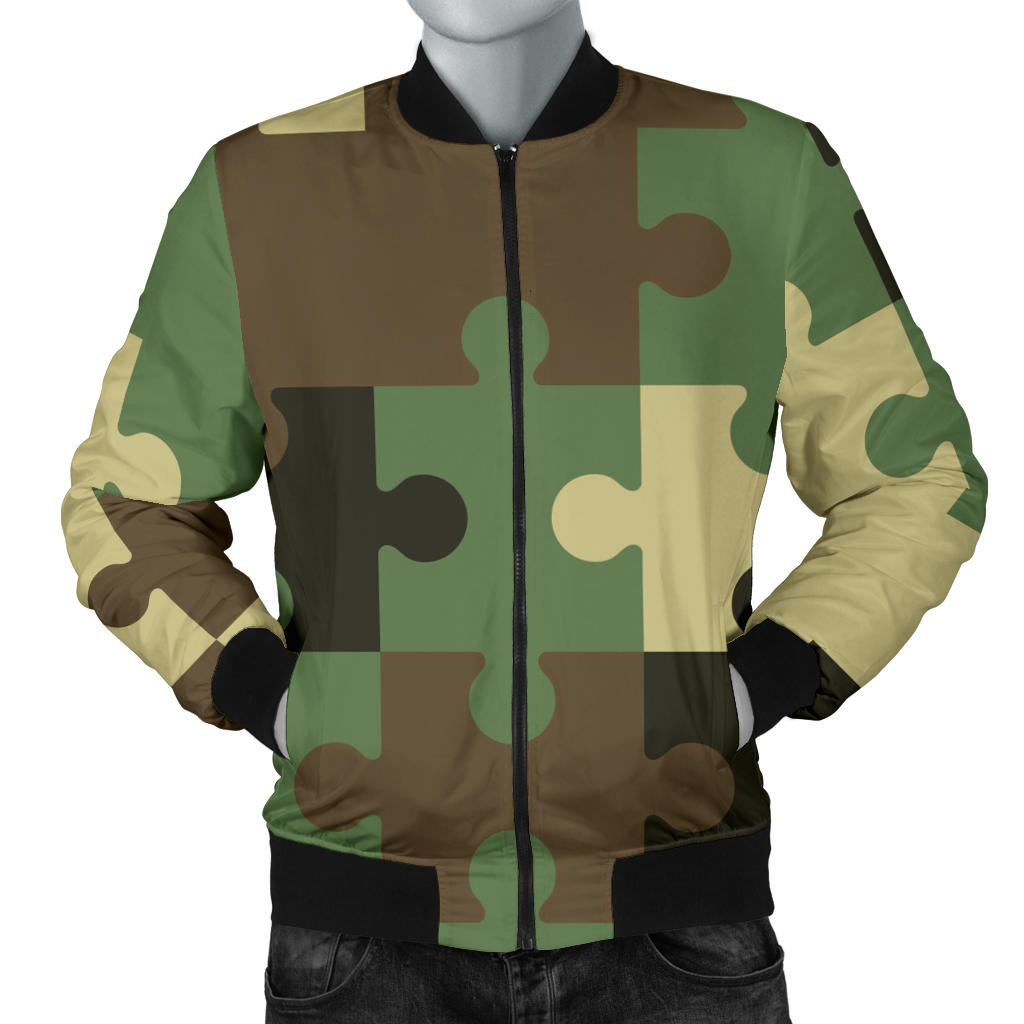 Puzzle Camo Pattern Print Design A03 Men Bomber Jacket