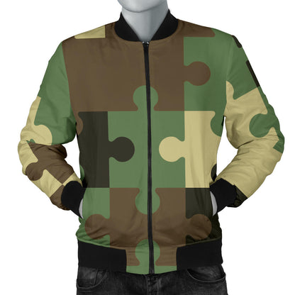 Puzzle Camo Pattern Print Design A03 Men Bomber Jacket