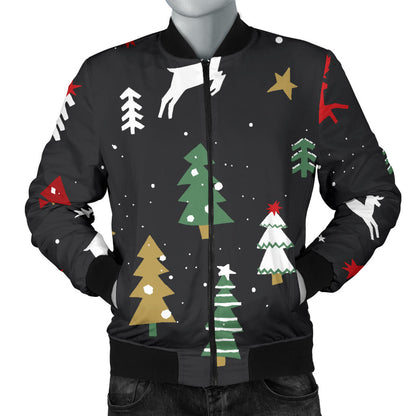 Christmas Tree Deer Style Pattern Print Design 03 Men Bomber Jacket