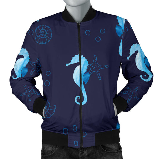 SeaHorse Blue neon Pattern Print Design 03 Men Bomber Jacket