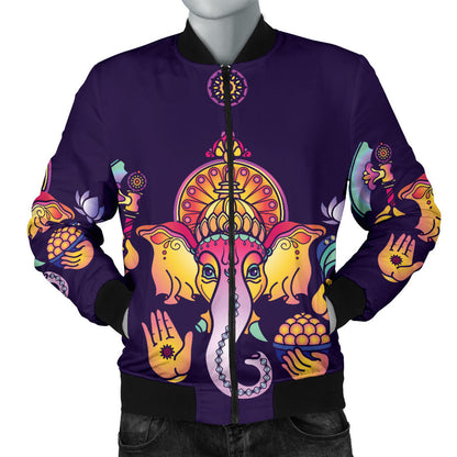 Ganesha Pattern Print Design 04 Men Bomber Jacket