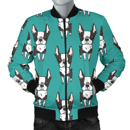 Boston Terrier Pattern Print Design 04 Men Bomber Jacket