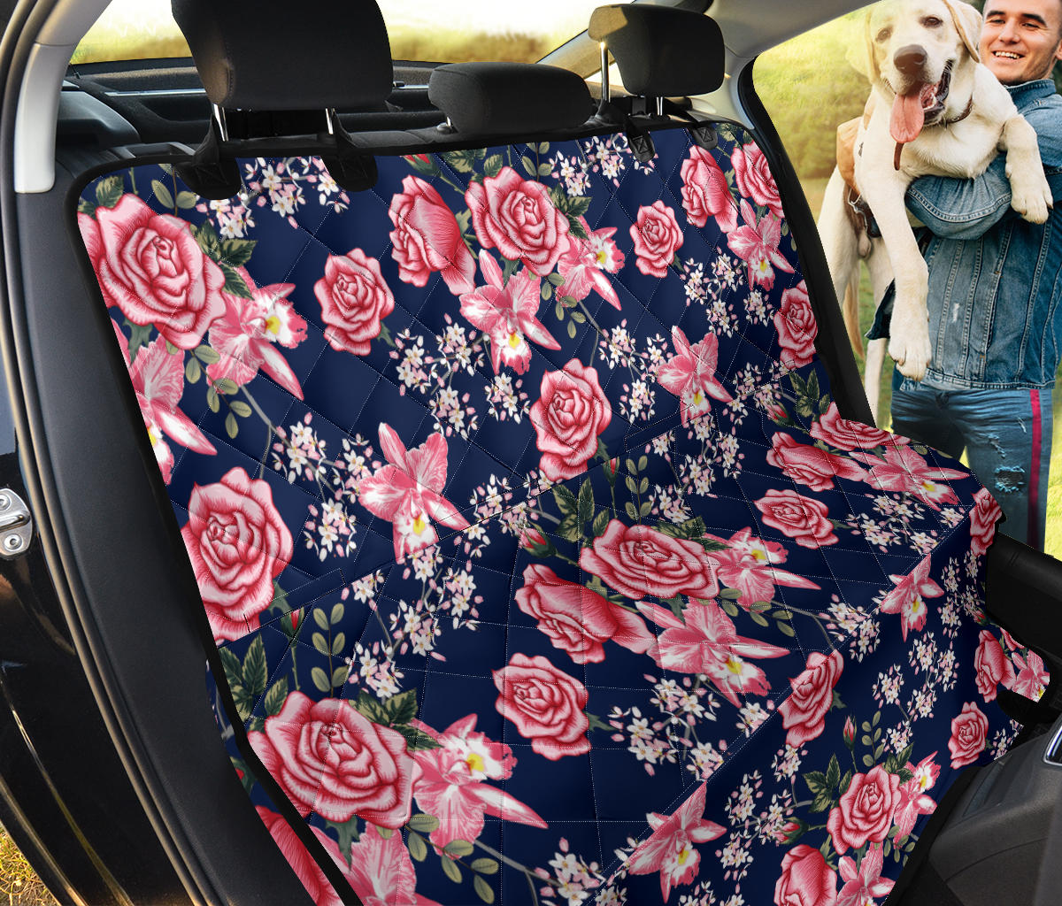 Rose Pattern Print Design A05 Rear Dog Car Seat Cover Hammock
