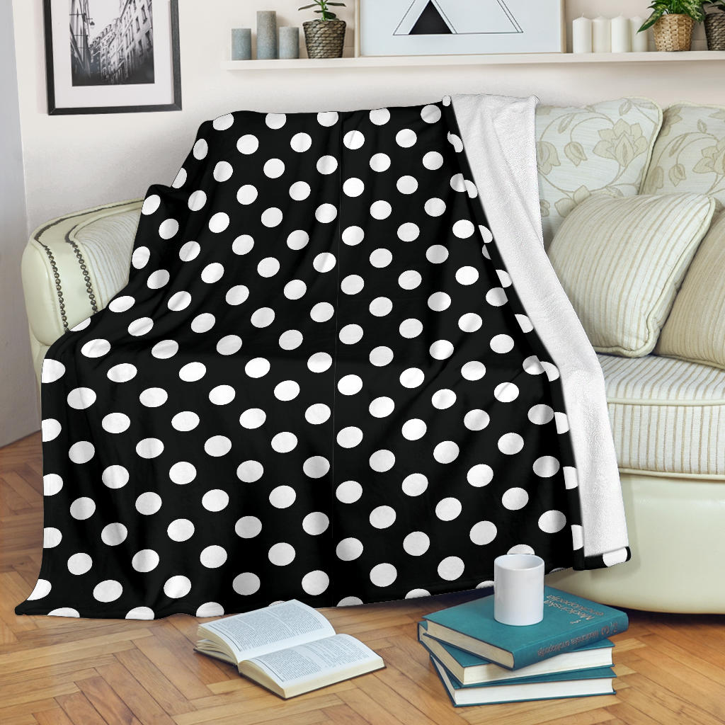 Polka Dot Black White Pattern Print Design 03 Premium Blanket