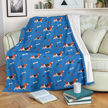 Basset Hound Pattern Print Design 02 Premium Blanket