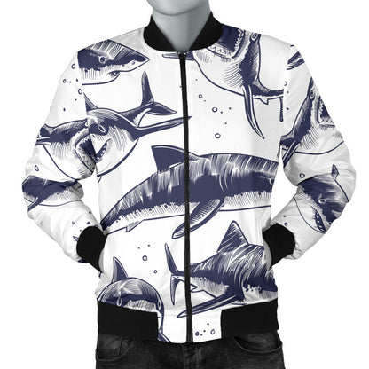 Great White Shark Pattern Print Design 02 Men Bomber Jacket