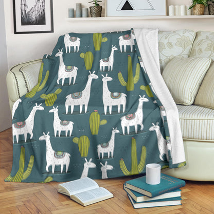 Llama Cactus Pattern Print Design 03 Premium Blanket