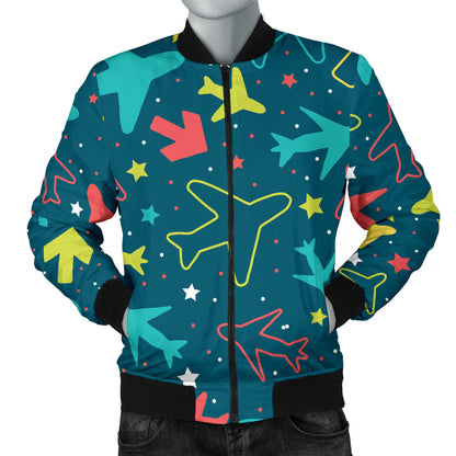 Airplane Pattern Print Design 05 Men Bomber Jacket