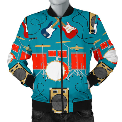 Drum Set Guitar Pattern Print Design 02 Men Bomber Jacket