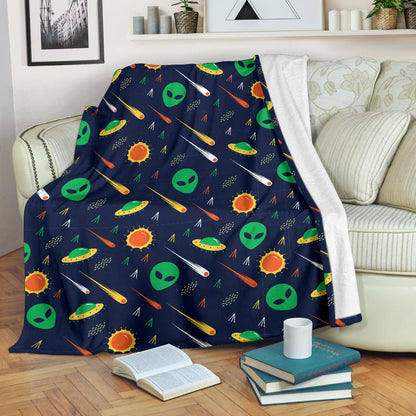 Alien UFO Pattern Print Design 05 Premium Blanket