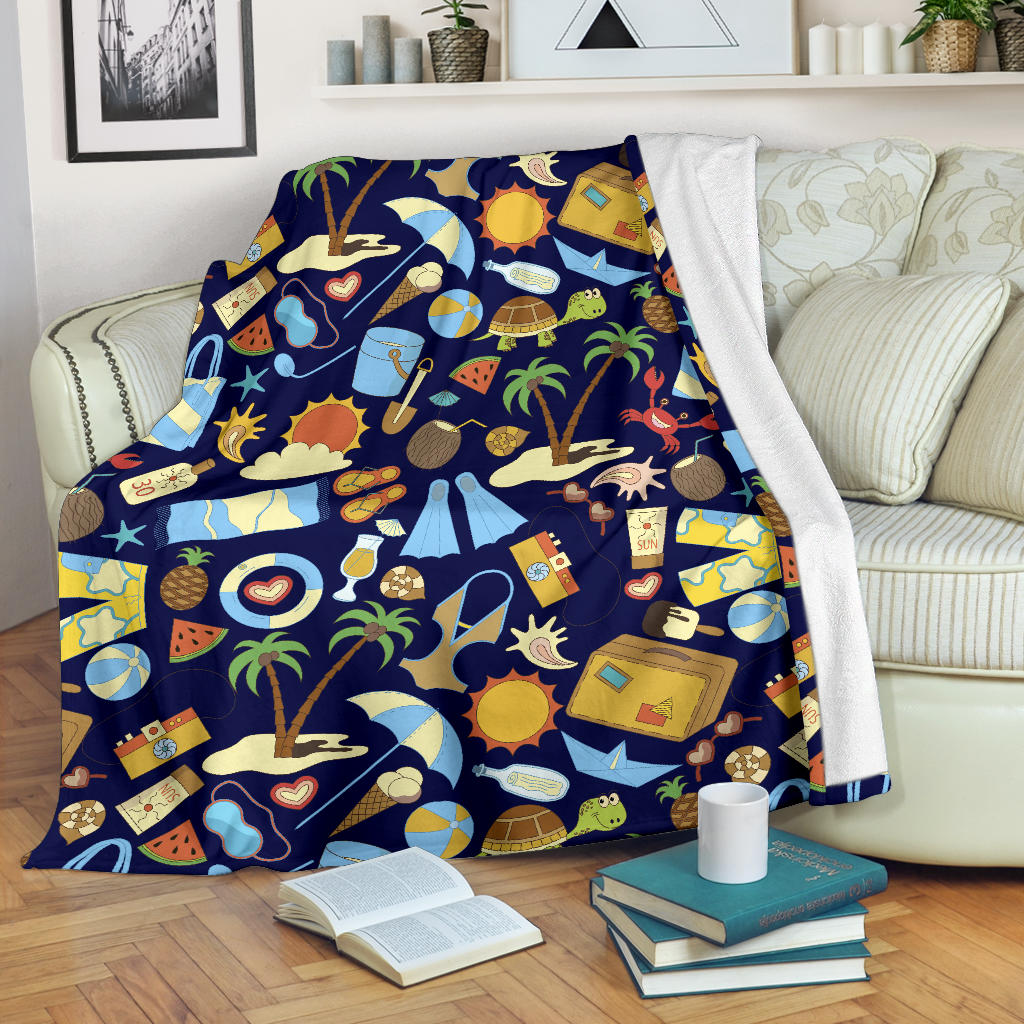 Beach Themed Pattern Print Design 04 Premium Blanket