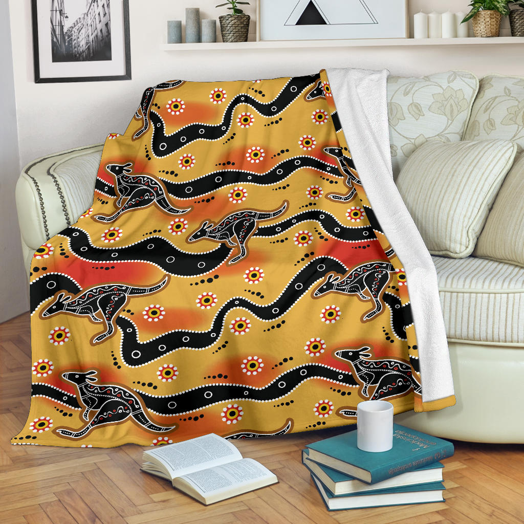Kangaroos Aboriginal Pattern Print Design 06 Premium Blanket