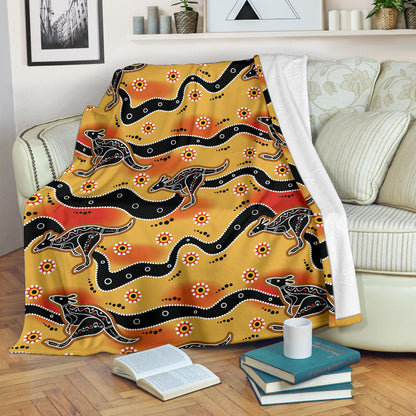 Kangaroos Aboriginal Pattern Print Design 06 Premium Blanket
