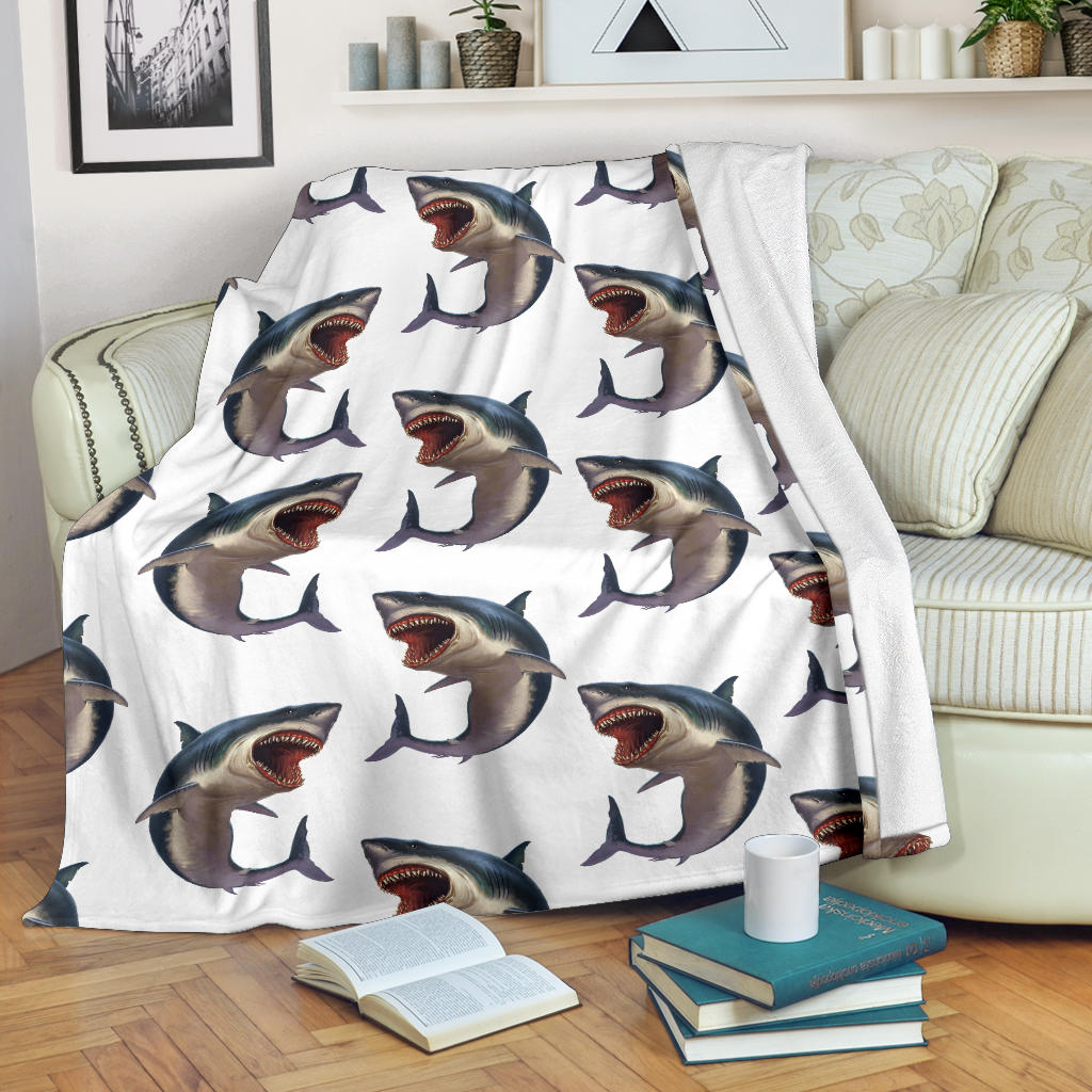 Great White Shark Pattern Print Design 03 Premium Blanket