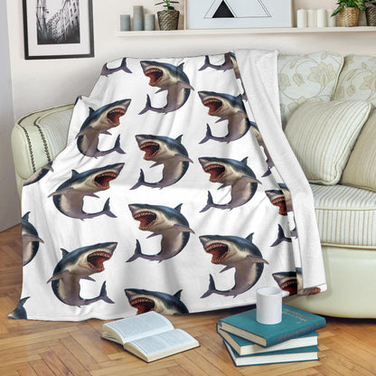 Great White Shark Pattern Print Design 03 Premium Blanket