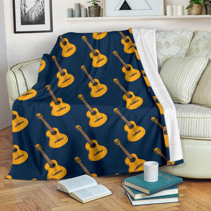 Acoustic Guitar Pattern Print Design 04 Premium Blanket