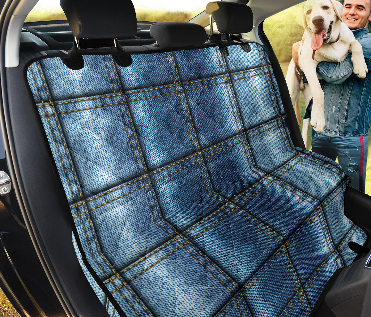 Jean Patchwork Pattern Print Design 02 Rear Dog Car Seat Cover Hammock