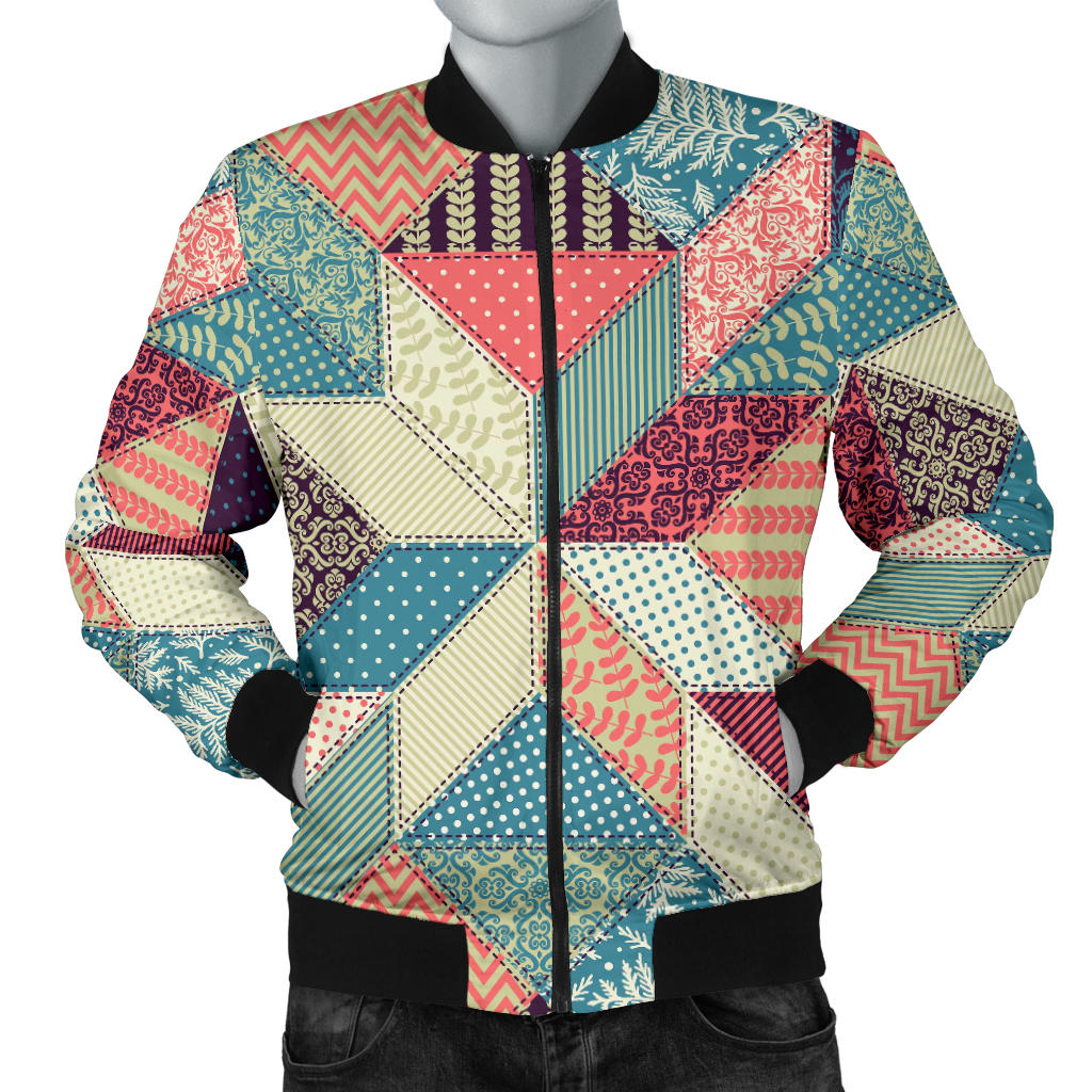 Patchwork Pattern Print Design 02 Men Bomber Jacket