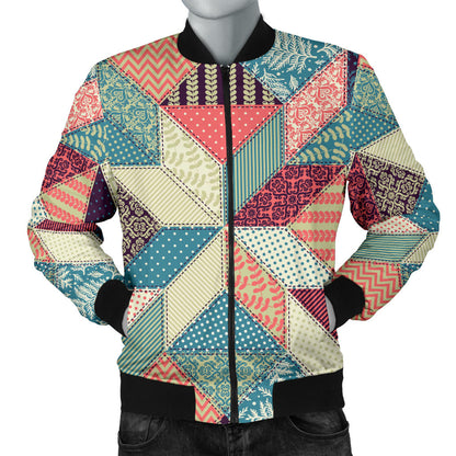 Patchwork Pattern Print Design 02 Men Bomber Jacket