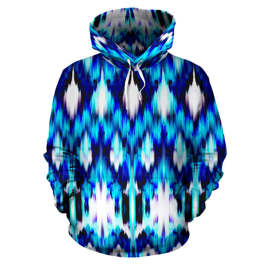 Ikat Blue Pattern Print Design 01 Pullover Hoodie