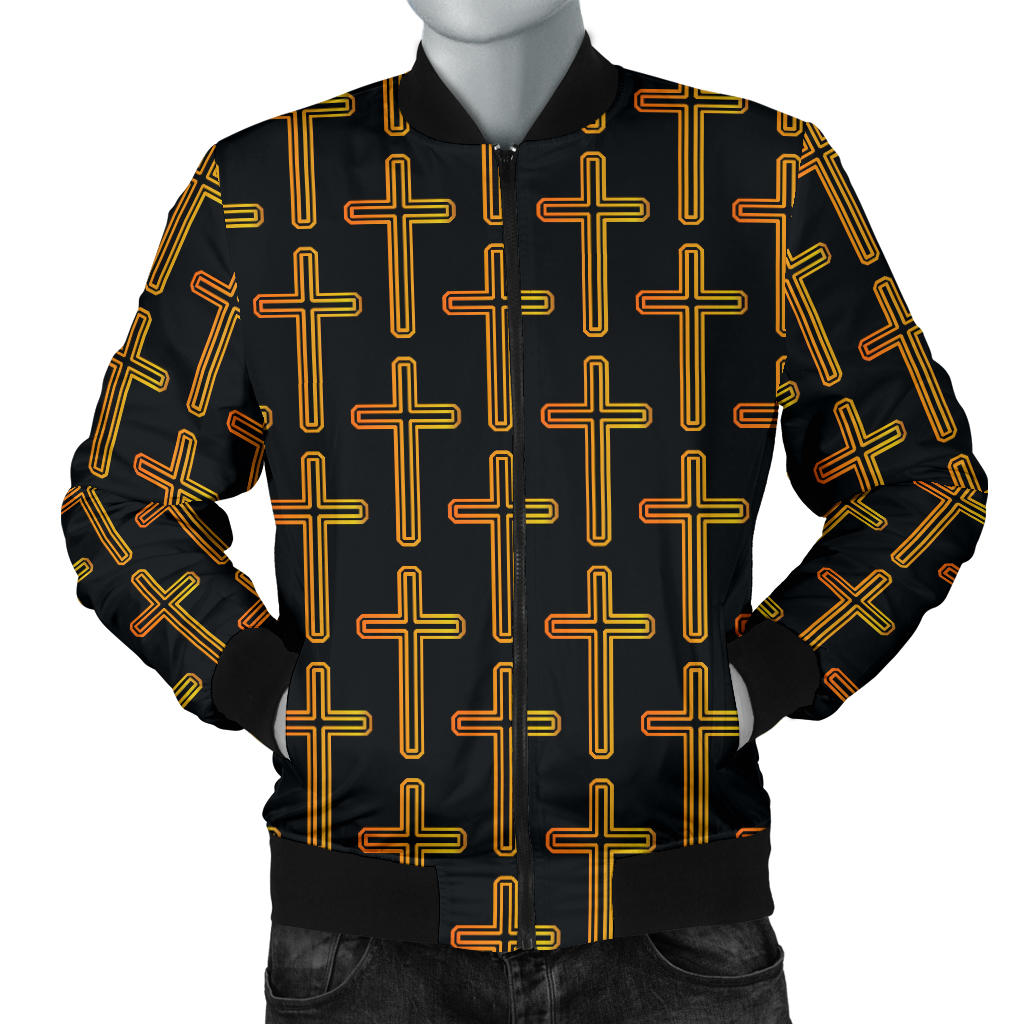 Cross Pattern Print Design 02 Men Bomber Jacket