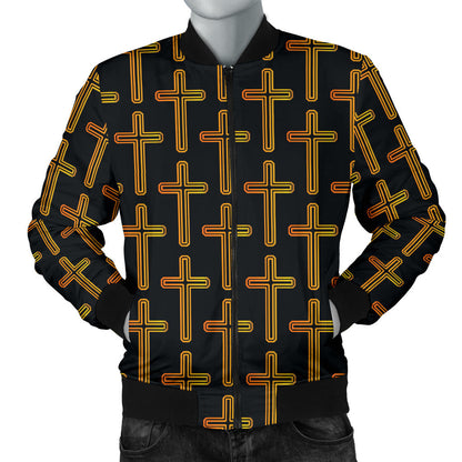 Cross Pattern Print Design 02 Men Bomber Jacket