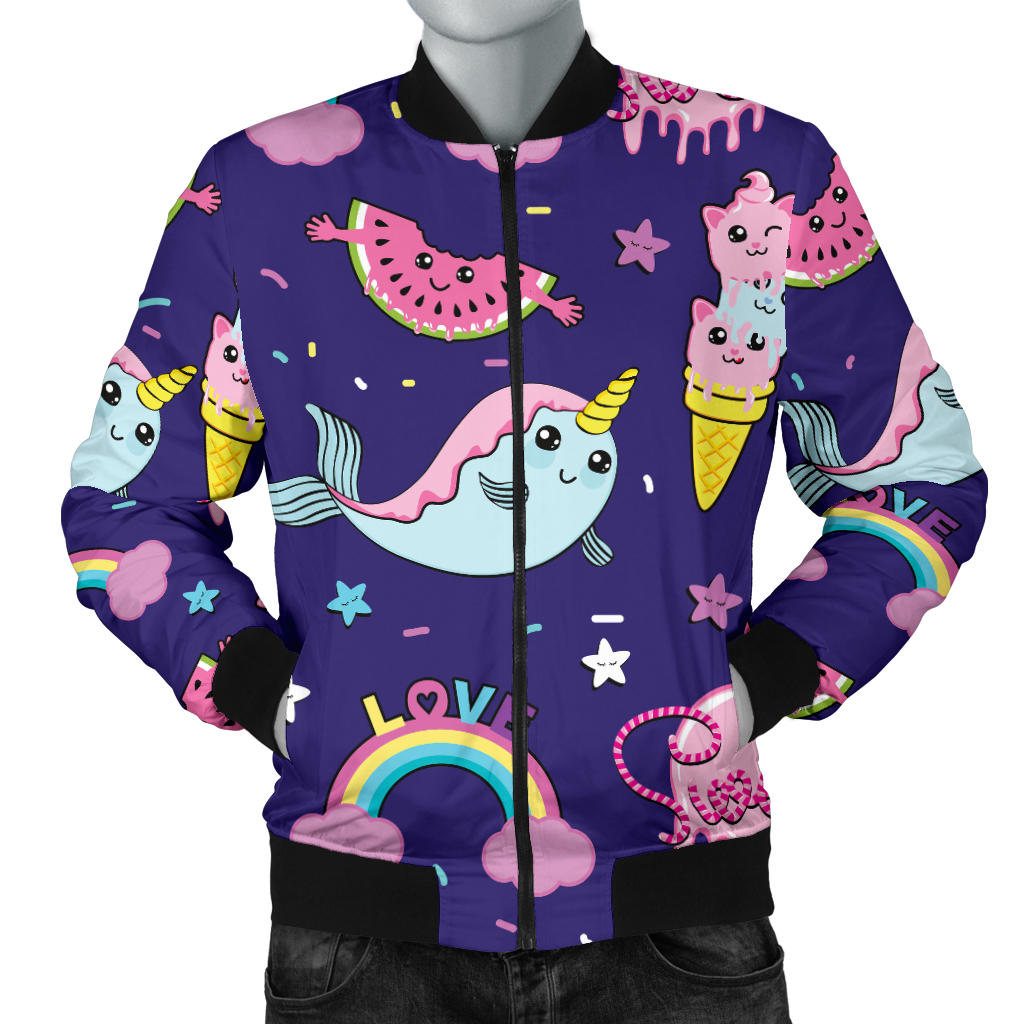 Narwhal Cute Pattern Print Design 02 Men Bomber Jacket