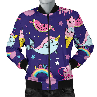 Narwhal Cute Pattern Print Design 02 Men Bomber Jacket