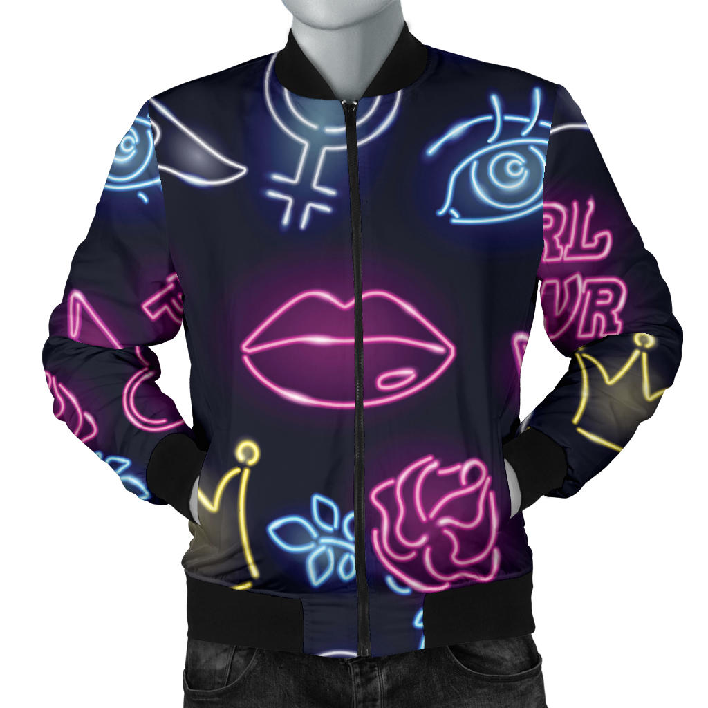 Lipstick Neon Pattern Print Design 02 Men Bomber Jacket