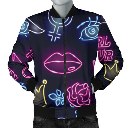 Lipstick Neon Pattern Print Design 02 Men Bomber Jacket