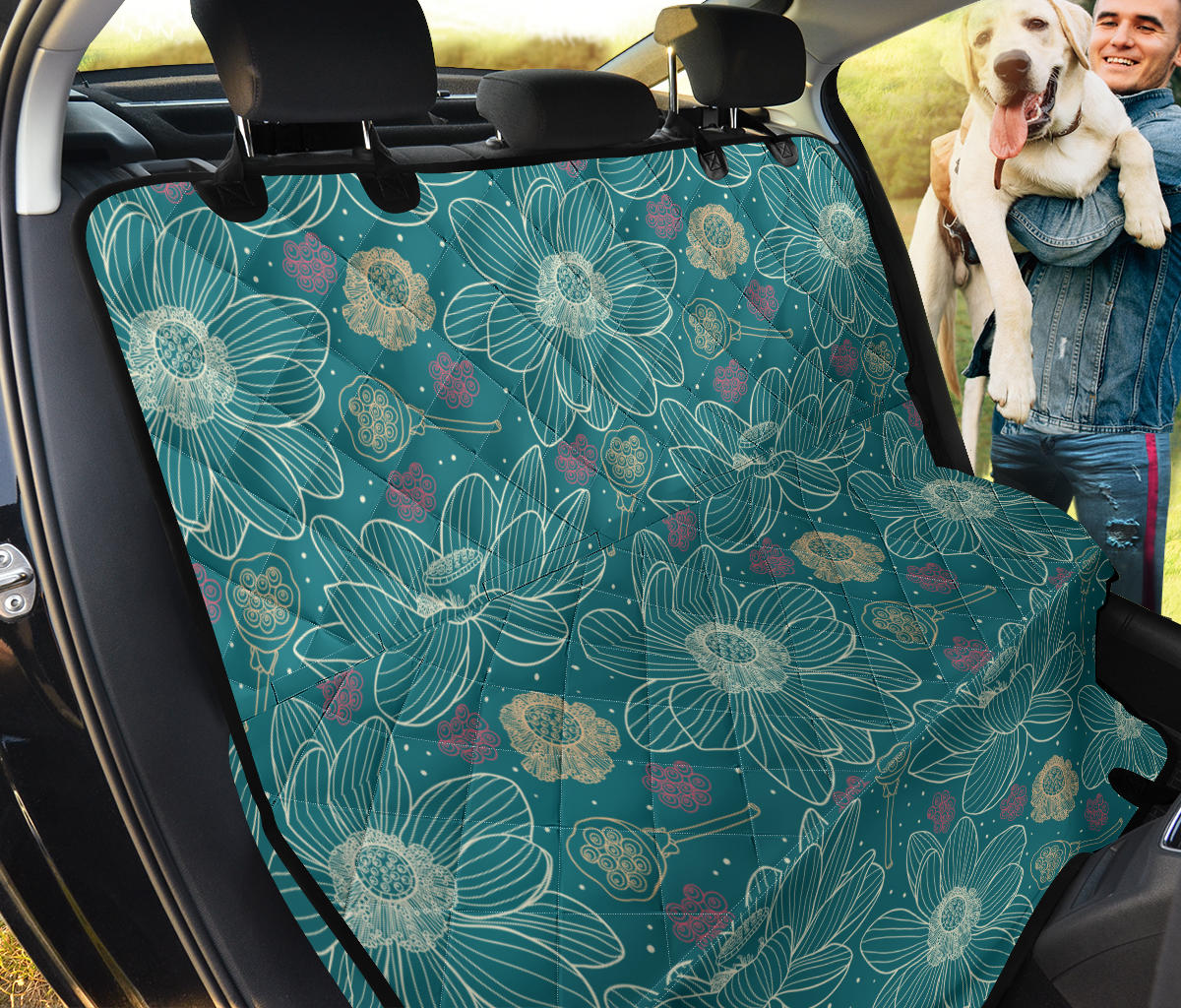 Lotus Pattern Print Design 01 Rear Dog Car Seat Cover Hammock
