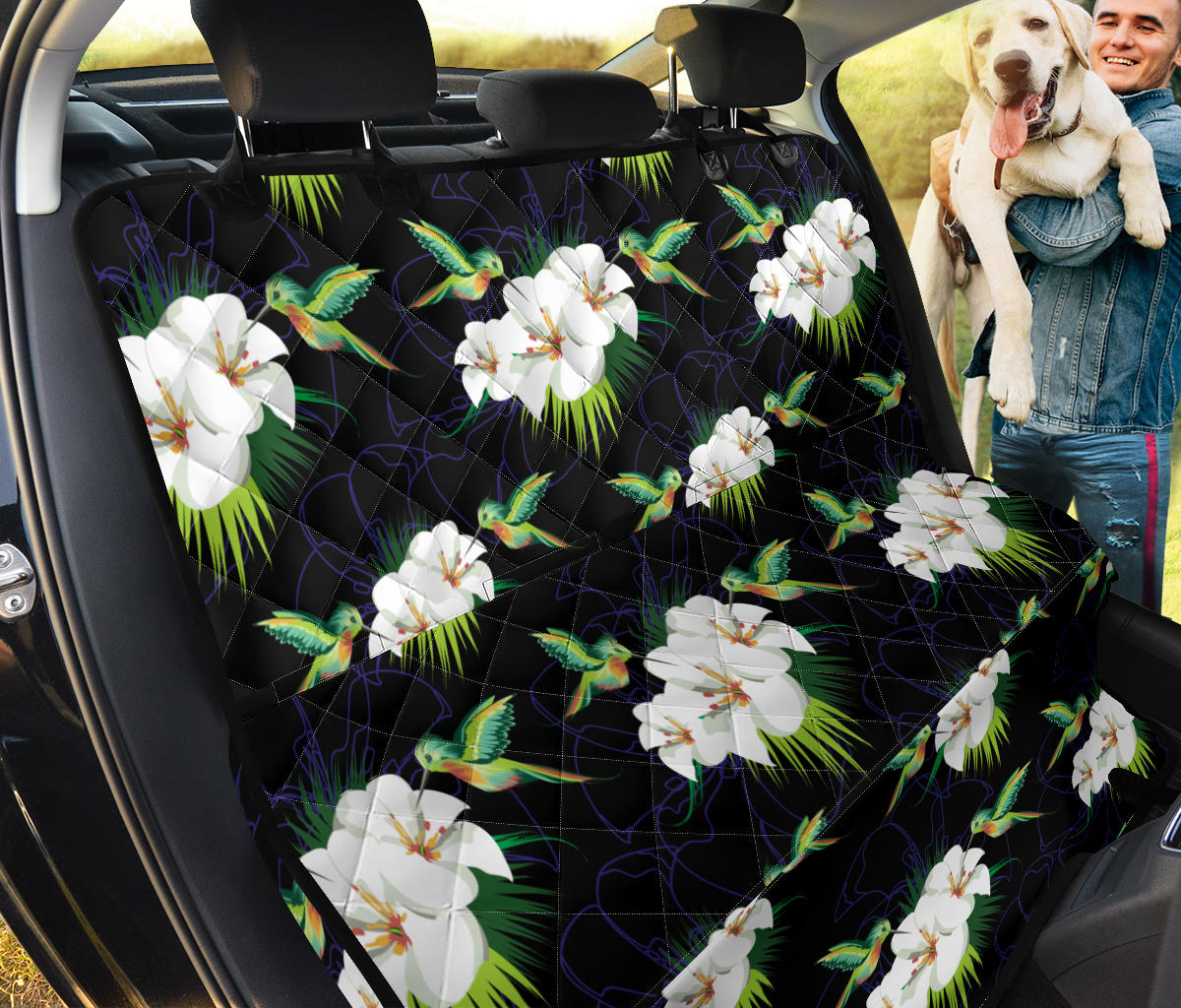 Hummingbird with Flower Pattern Print Design 03 Rear Dog Car Seat Cover Hammock
