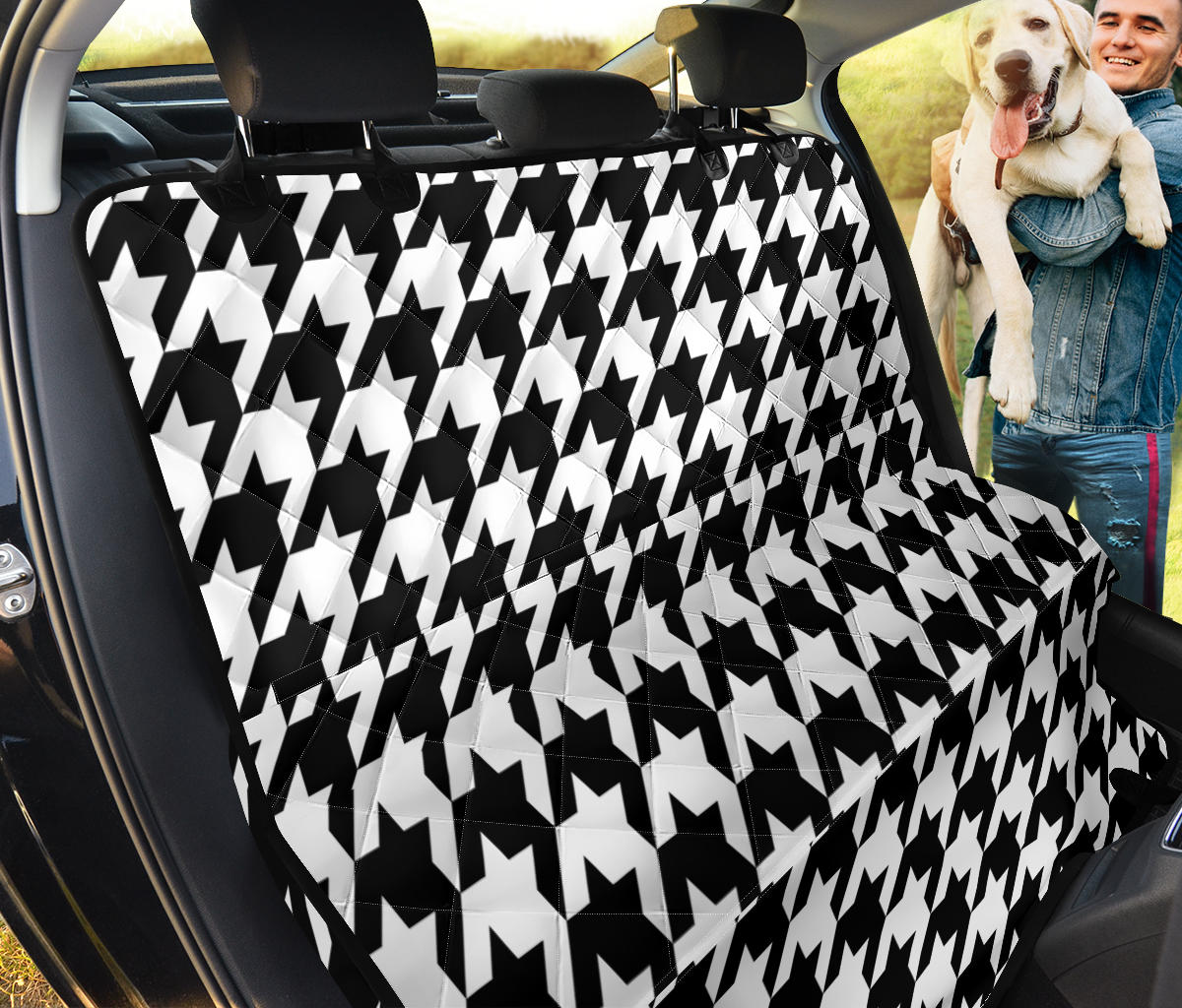 Houndstooth Black White Pattern Print Design 05 Rear Dog Car Seat Cover Hammock