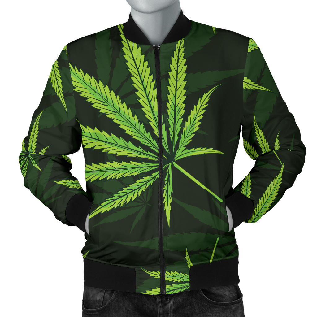 Pot Leaf Pattern Print Design A03 Men Bomber Jacket