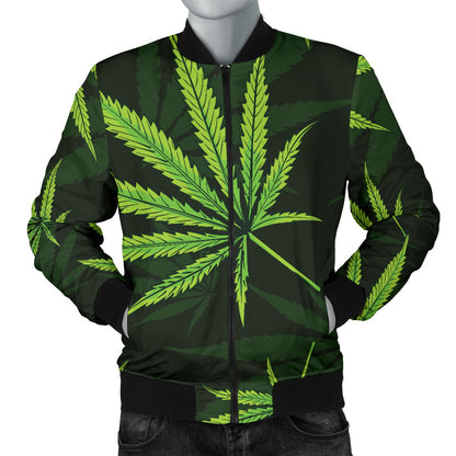 Pot Leaf Pattern Print Design A03 Men Bomber Jacket