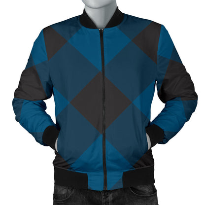 Plaid Blue Pattern Print Design A04 Men Bomber Jacket