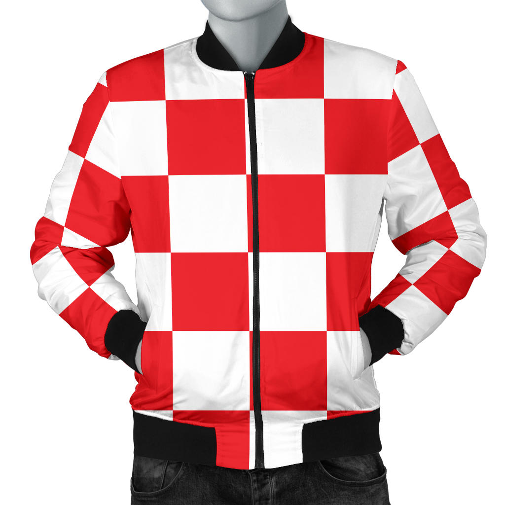 Checkered Red Pattern Print Design 04 Men Bomber Jacket