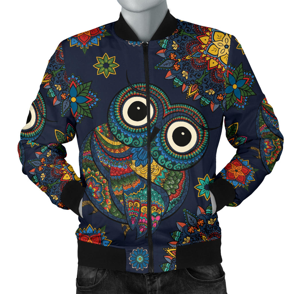 Owl Boho Style Pattern Print Design A04 Men Bomber Jacket
