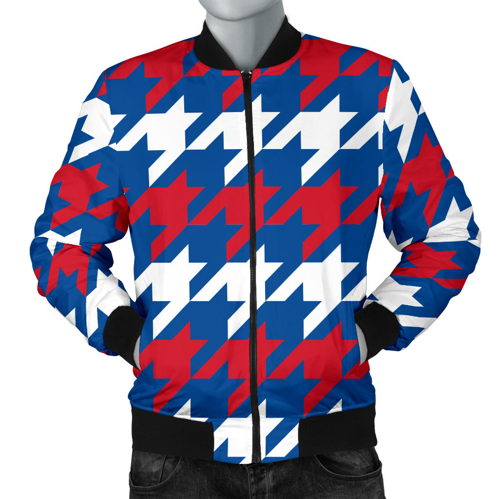 Patriotic Houndstooth Pattern Print Design A02 Men Bomber Jacket