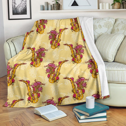 Saxophone Pattern Print Design 04 Premium Blanket