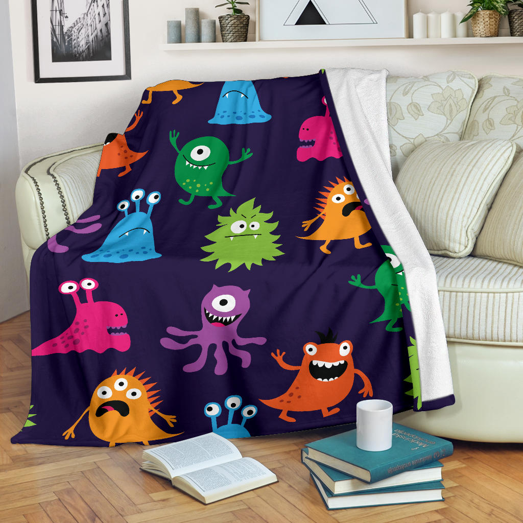 Monster Cartoon Pattern Print Design 02 Premium Blanket