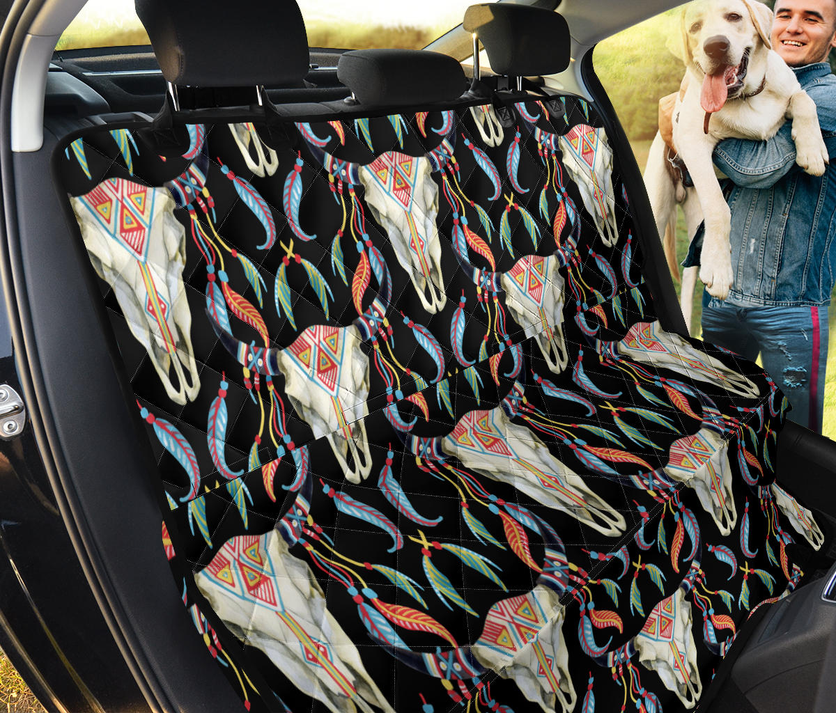 Buffalo Head Boho Style Pattern Print Design 01 Rear Dog Car Seat Cover Hammock
