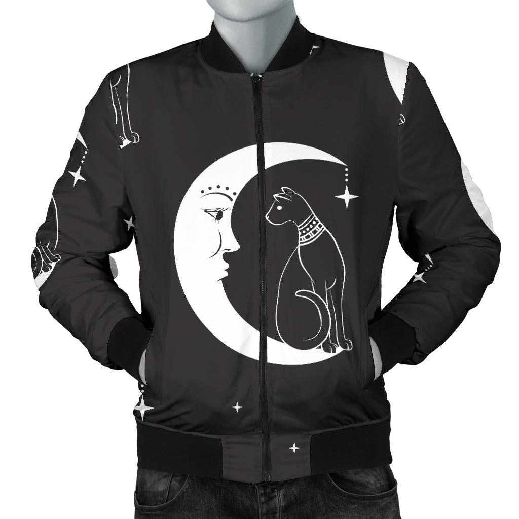 Moon with Cat Pattern Print Design 04 Men Bomber Jacket