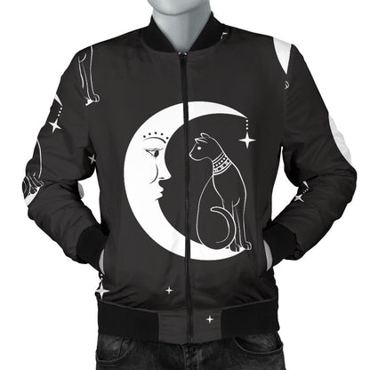 Moon with Cat Pattern Print Design 04 Men Bomber Jacket
